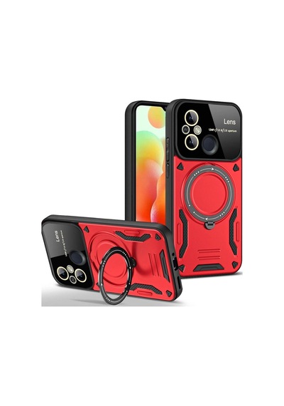 Xiaomi Redmi 12c Kılıf Joy Lens Standlı Kapak - Kırmızı