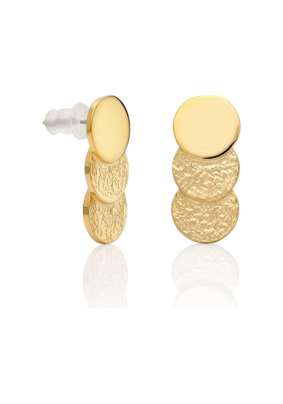 Biju By Servi Solis Geometrik Üçlü Yuvarlak Dokulu Altın Renk Küpe-275 Gold