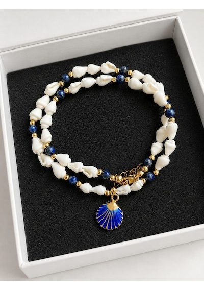 Lapis Lazuli Taşı Ve Deniz Kabuğu Yaz Kolyesi Çok Renkli