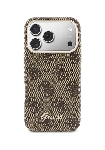 Apple Uyumlu iPhone 17 Pro Max Kılıf Guess Lisanslı M-safeli Script Yazı Logolu 4g Desenli Kapak Kahverengi