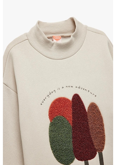 Koton Erkek Bebek Nakışlı Uzun Kollu Şardonlu Dik Yaka Sweatshirt Ekru