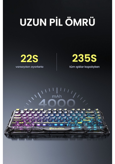Gravastar Mercury K1 Lite Rgb Kablosuz Mekanik Gaming Klavye