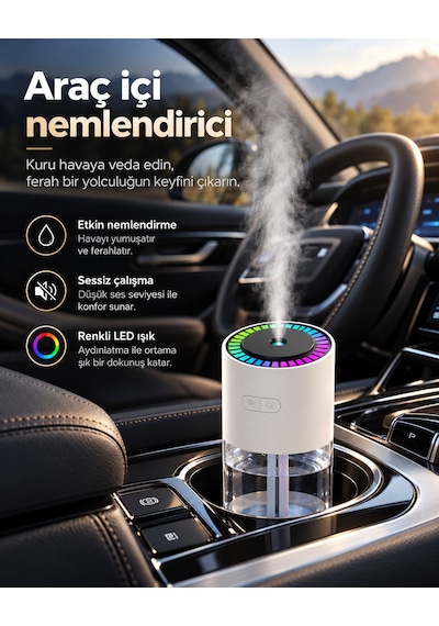 Yıldızlı Gökyüzü Projeksiyonlu Hava Nemlendirici Araç İçi Ofis Uyumlu Rgb Işıklı Döner Başlıklı Taşınabilir Buhar Makinesi 280 Ml