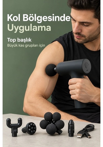 Ers Masaj Tabancası 5 Değiştirilebilir Başlıklı Şarjlı Siyah Masaj Aleti