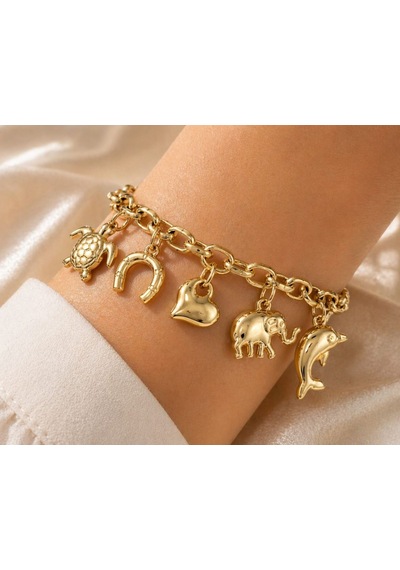Cm Jewelry Yaz Temalı Charm Bileklik Gold Deniz Figürlü Zincir Bileklik Altın
