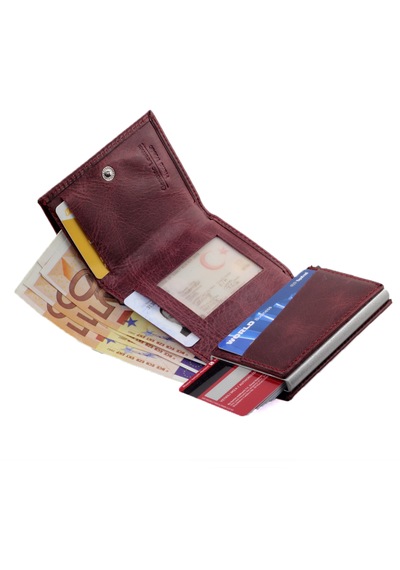 Ancora Leather Hakiki Deri Crazy Mekanizmalı Erkek Cüzdanı Bordo