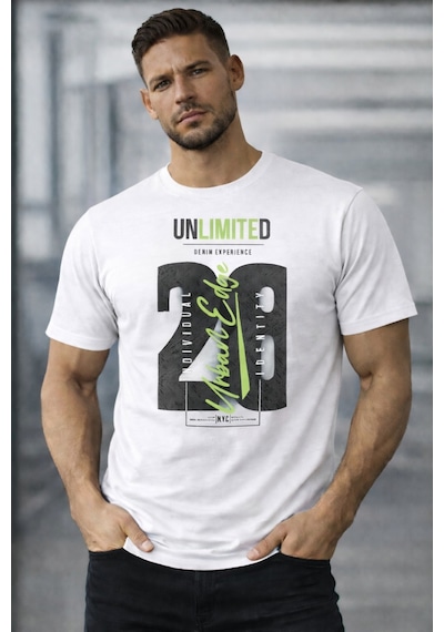 Herkesemoda Unlımıted Yazı Detaylı Basic T-shirt Beyaz