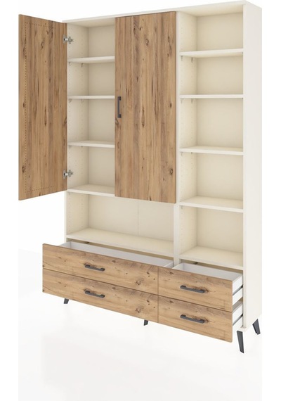 Arges Dolap 10 Raflı 4 Çekmeceli 2 Kapaklı 132x30x195 Aytaşı-çam/çam Atlas Çam/atlas Çam