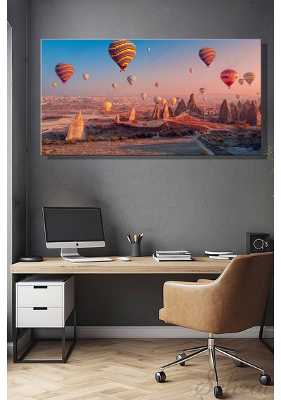 Yatay Tablo Tekli Kanvas Duvar Modern Salon Mutfak Yatak Odası Ofis Kapadokya Balon Gün Doğumu