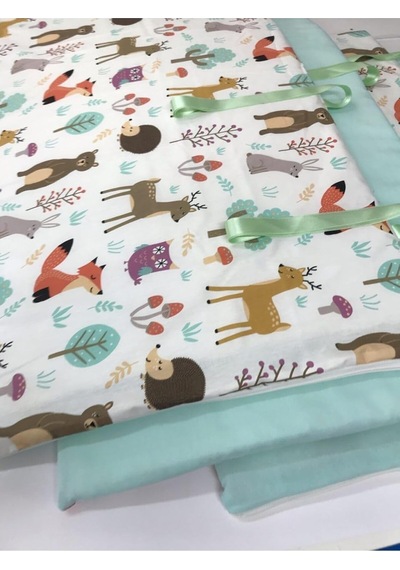 Bebek Özel 80x130 Beşik Kenar Koruma Seti, 3 Parça,%100 Pamuk, Doğa Desenli, Mint Yeşili Genel