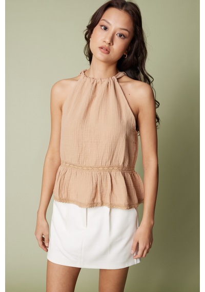 Dantel Detaylı Müslin Top CAMEL