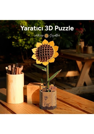 Rowood Tw011 Ayçiçeği Sunflower Dıy Minyatür Maket Model Seti Ahşap 3d Wooden Puzzle Model Kit Ahşap Maket Dekoratif Hobi Seti