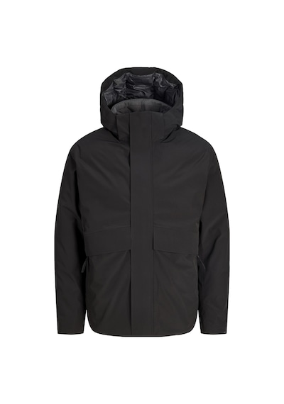 Jack & Jones Erkek Çikartilabilir Kapüsonlu Su Geçirmez Mont - Moon - 12301654 Siyah