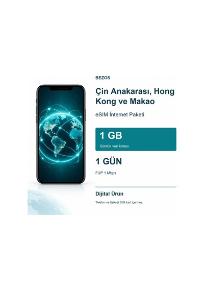 Çin Anakarası, Hong Kong Ve Makao Esım İnternet Paketi Günlük 1 Gb 1 Gün - Fup 1 Mbps