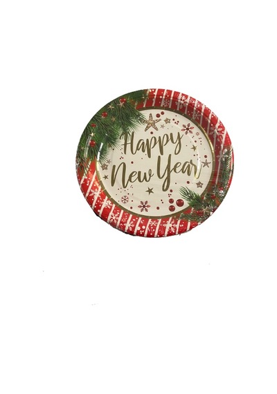 YILBAŞI TABAK VARAK BASKILI HAPPY NEW YEAR 6'LI 23 CM