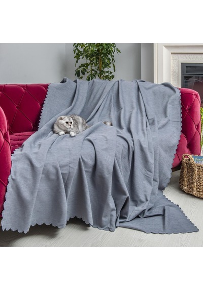 Kaymaz Koltuk Örtüsü Çift Taraflı Mikrofiber Şönil 175x350 Cm Xl- Gri Kedi Köpek Ve Çocuk Dostu Gri