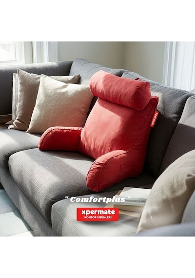 Xpermate TV Yastığı Kollu Okuma Yastığı Sırt Destek Yastığı Yatakta Oturma Kitap Okuma Yastığı Kırmızı