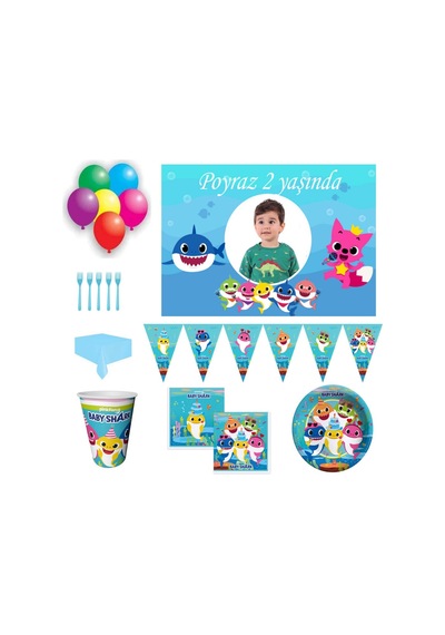 Hayaller Dükkanı Baby Shark Afiş Hediyeli Doğum Günü Süsleri Masa Seti Parti Seti +3