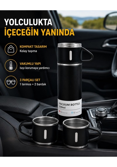 Bay 500 Ml Paslanmaz Çelik Termos Seti Sızdırmaz, Vakumlu, Isı Koruma Özellikli, Taşınabilir Termos Najmaddin Diğer