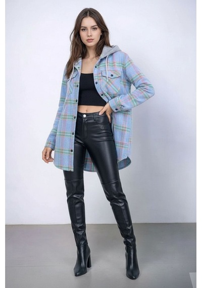 Mamayaga Kadın Desen Bloklu Oduncu Oversize Geniş Kalıp Casual Cepli Kapüşonlu Uzun Boy Ceket Gömlek Bebe Mavisi Mamayaga Kadın Desen Bloklu Oduncu Oversize Geniş Kalıp Casual Cepli Kapüşonlu Uzun Boy Ceket Gömlek Bebe Mavisi