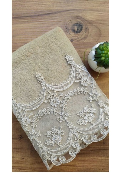Fabella Çeyizlik Kadife El ve Yüz Havlu Seti 2'li Set 50/90cm Bej - Kahverengi