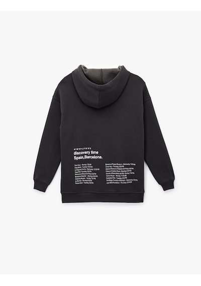Koton Uzun Kollu Kapüşonlu Arkası Baskılı Oversize Sweatshirt Antrasit 6wal10555ık Antrasit