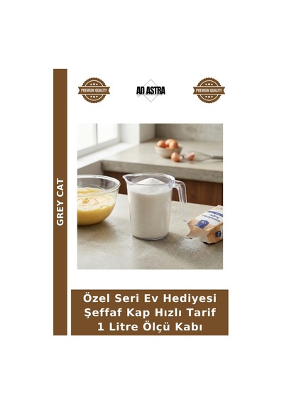 Özel Seri Ev Hediyesi Şeffaf Kap Hızlı Tarif 1 Litre Ölçü Kabı Çok Renkli