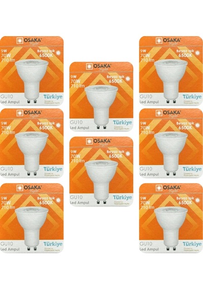8 Adet Osaka 9w 70w Beyaz Işık 6500k Gu10 Duylu Led Çanak Ampul