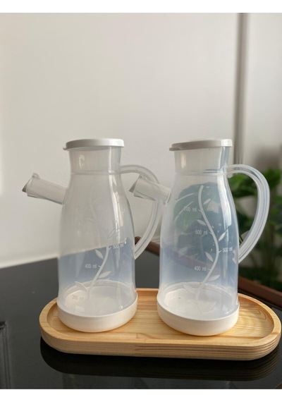 Bayev Ahşap Standlı 2'li 700 Ml Damlatmaz Özellikli Yağlık Seti