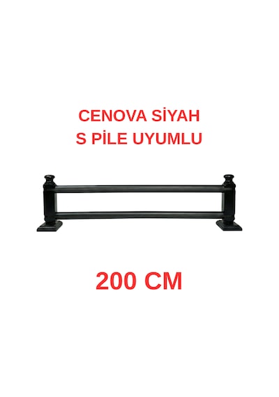 Cenova S Pile Ve Perde Düğmesi Uyumlu Çetray Çift Raylı Modern Ahşap Rustik Siyah 200 Cm Siyah