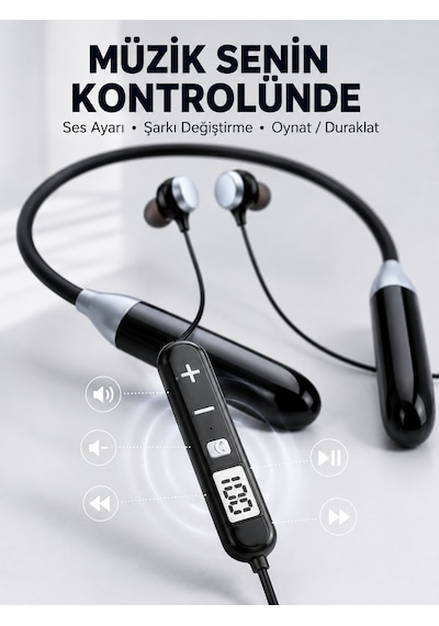 Kablosuz Bluetooth Boyun Kulaklığı Mikrofonlu Müzik Dinleme Çağrı Cevaplama Ses Kontrollü Kulak İçi Kulaklık - Lisinya