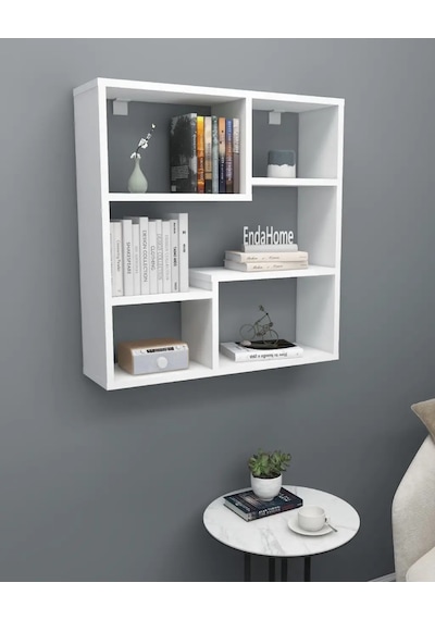 Reyo Enda Home Myra09 5 Bölmeli Modern Duvar Rafı, Mutfak Rafı Mat Beyaz Beyaz