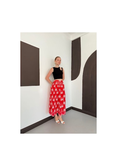 Verymoda Nakışlı Etek D2914 Kırmızı