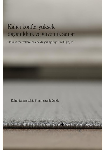 Gri Yumuşak Dokulu Jüt Taban Halı Kilim Salon Mutfak Koridor Yolluk Dokuma 9mm Antialerjik