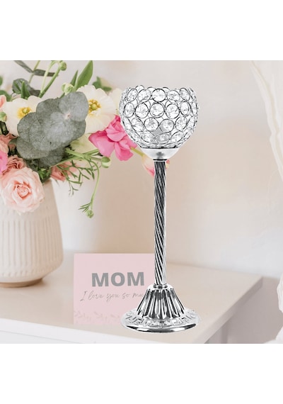 Dekovien Kristal Şapka Gümüş Metal Şamdan sm0001