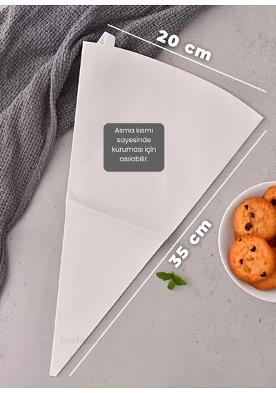 Krema Torbası Bez Yıkanabilir Torba Bpa Free Pasta Duy Torbası Dekorasyon Süsleme Aparatı 20x35 Cm Beyaz