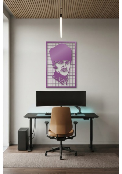 Mustafa Kemal Atatürk Metal Duvar Tablosu - Duvar Sanatı - Duvar Dekoru - Mor