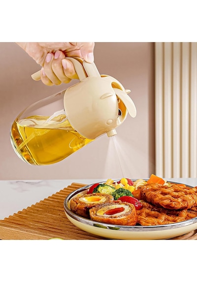 Sprey Yağlık Ve Yağdanlık, Cam Hazneli 2 Si 1 Arada Yağ Püskürtücü Ve Dökücü, 600 Ml, Krem