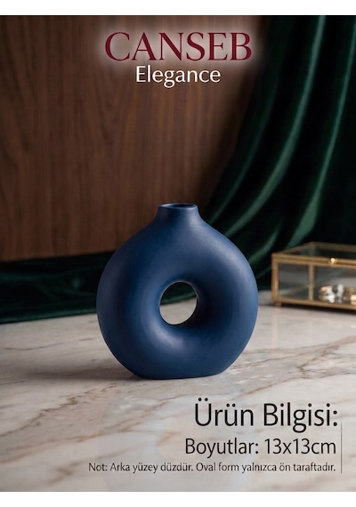 Canseb Elegance 13x13cm - Premium -dekoratif Donut Vazo - - El Boyaması İşçilik Lacivert