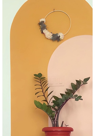 Kendiliğinden Yapışkanlı Kumaş Kanvas Dokulu Duvar Kağıdı Boho Bohem Ikili Oval Sarı Ve Soft Pembe Renkli