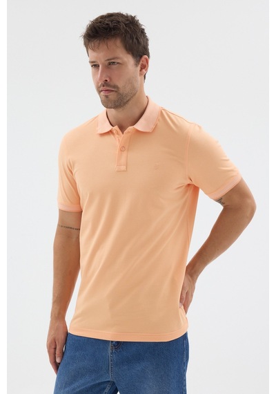 Turuncu Polo Yaka Pike Kısa Kol Slim Fit %100 Pamuk Tişört 1011260171 Açık Somon