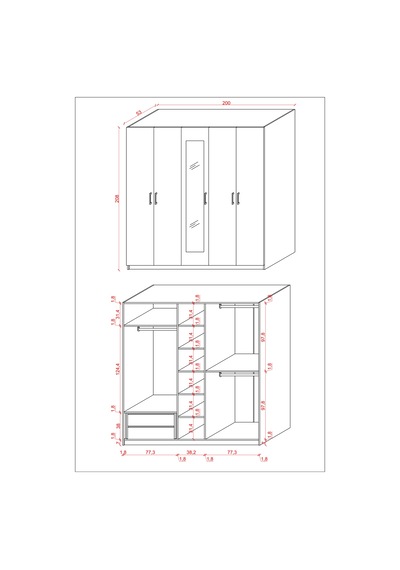 Asra Trend Lüks 5 Kapaklı Çekmeceli Gardırop %100 Mdf Askılı Aynalı Düzenleyici Elbise Dolabı G-04 Çok Renkli Asra Trend Lüks 5 Kapaklı Çekmeceli Gardırop %100 Mdf Askılı Aynalı Düzenleyici Elbise Dolabı G-04 Çok Renkli