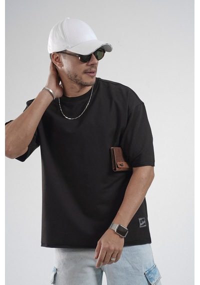 Oversize Kalıp Likralı Basic Tişört Siyah