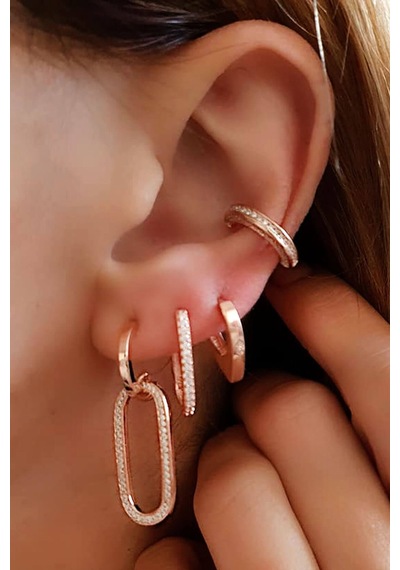 Italyan Tasarımı Gümüş Rose Trend Küpe 3 CM