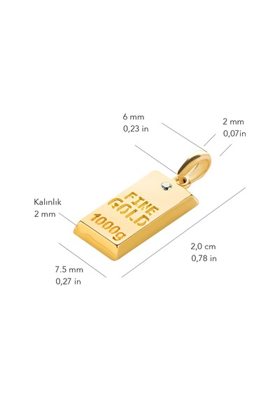 14 Ayar Altın Külçe Fine Gold Kolye Ucu 0,90 Gr-6637 Altın