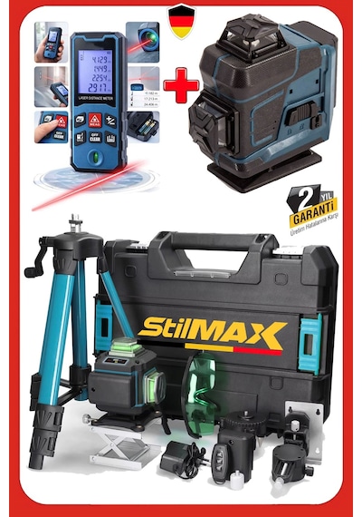 Stilmax Stl1650m Hassas 16 Çizgi Lazer Hizalama Yeşil Çizgili + 50metre Lazermetre Hediyeli Set