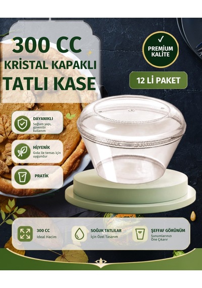 300 Cc Kristal Kapaklı Puding Kabı Cp14 12 Li Tatlı, Magnolya Ve Muhallebi İçin İdeal