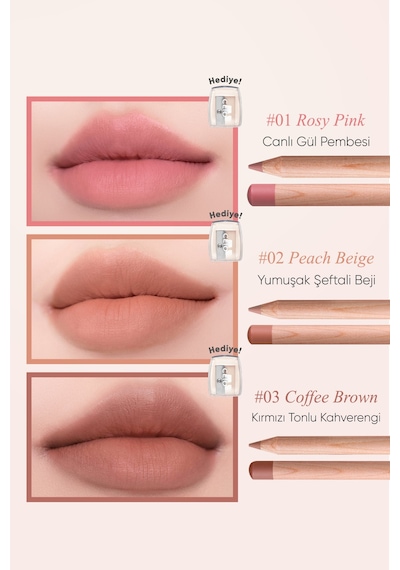Kremsi e Sahip Dudak Kalemi Ve Kalemtıraş Seti Clio Velvet Lip Pencil Set 01 Rosy Pink