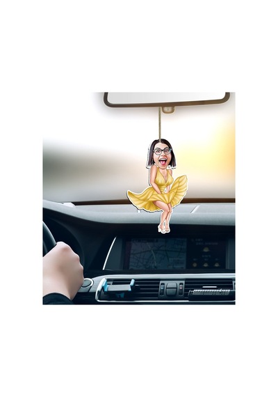 Kişiye Özel Marilyn Monroe Karikatürlü Ahşap Araba Dikiz Ayna Süs