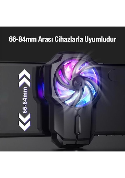 Polham Universal Rgb Işıklı 700mah Şarjlı Radyatörlü Süpercool Oyuncular İçin Telefon Soğutma Fanı